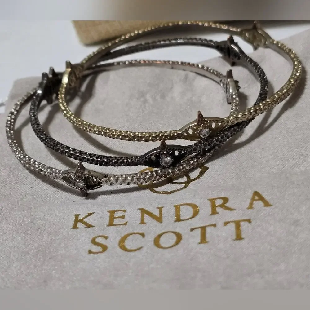 Kendra Scott Bundle of Jeweled Bangle‎ Bracelets Gunmetal silver Gold Plated Lot